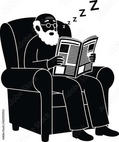 Relaxing Grandparents Reading in Armchair Vector Illustration