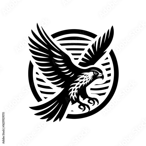 Hand drawn falcon illustration isolated on white background in black ink