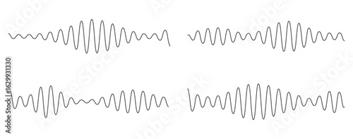 Voice assistant icon set. Voice recognition symbol. Audio wave vector illustration. Sound frequency sign. Podcast sound waves set. Music wave line sound one noise icon audio frequency signal vector.