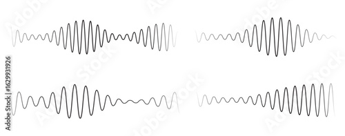 Voice assistant icon set. Voice recognition symbol. Audio wave vector illustration. Sound frequency sign. Podcast sound waves set. Music wave line sound one noise icon audio frequency signal vector.