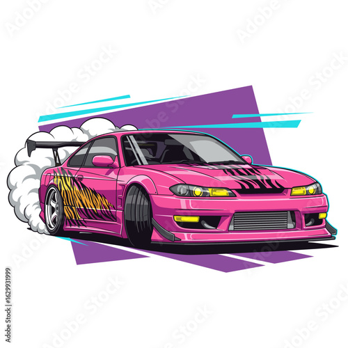 JDM speed club. Japanese street car legend. Full speed circuit racing.  Extreme racing. Racing club vector t-shirt print design. American stock car. 