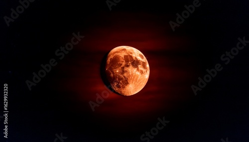 total lunar eclipse blood moon glowing red halo night sky