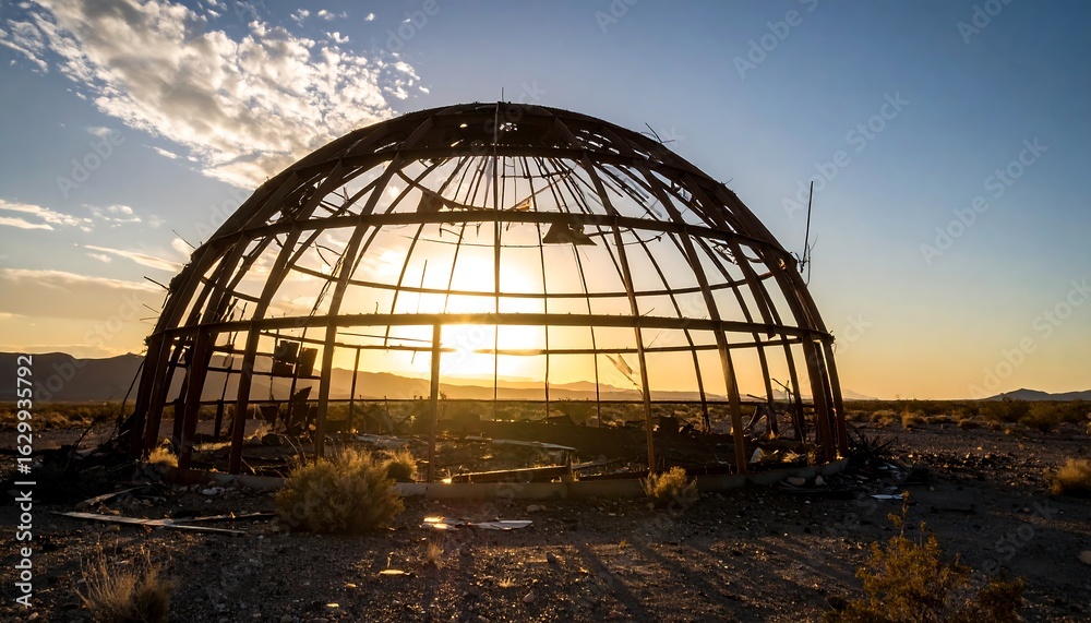 Fototapeta premium Abandoned Dome Structure at Sunset in the Desert