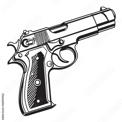 Detailed illustration of a classic semi automatic handgun. Vector