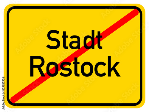 Illustration of a city exit sign for the city of Rostock