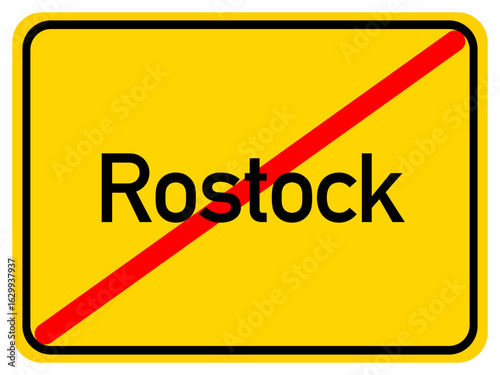 Illustration of a city exit sign for the city of Rostock