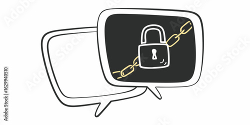 Secure messaging app with padlock and chain for privacy and encrypted communication safety concept on transparent background