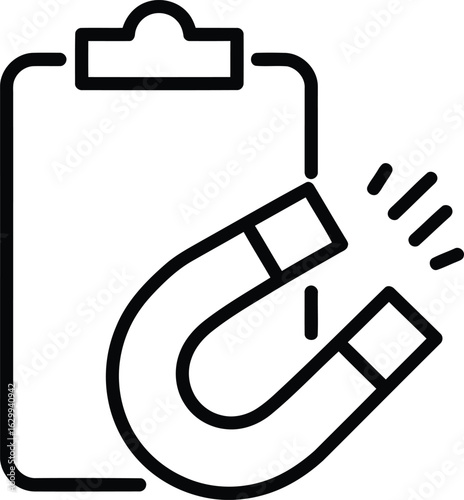 Magnetized Clipboard Icon: A graphic depiction of a clipboard and magnet, symbolizing the attractive force of organization and capture, perfect for conveying the power of data capture.
