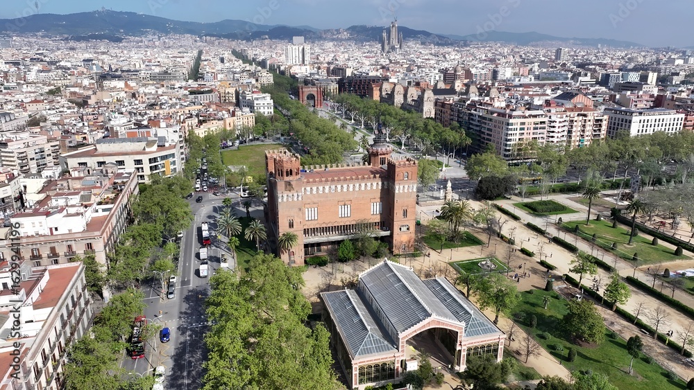 Fototapeta premium Ciutadella Park In Barcelona Spain. Bird Eye View Of Stunning Iconic Recreational Park Of The City. Town Sky Backgrounds Urban. Town Outdoor Panning Wide. Barcelona Spain.