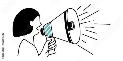 Woman with megaphone vector illustration for announcement communication and promotion marketing design 100 on transparent background
