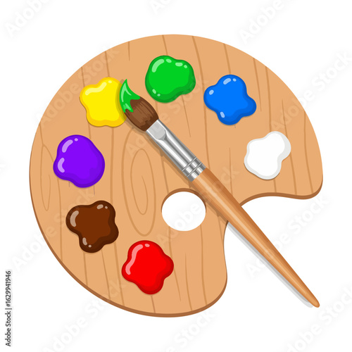 Colorful Artist Palette with Paintbrush, Creative Painting Supplies Vector