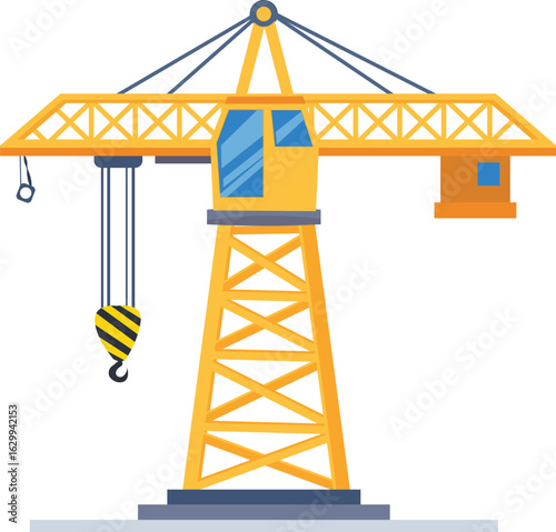 Yellow Construction Crane on White – Industrial Lifting Equipment Vector Design