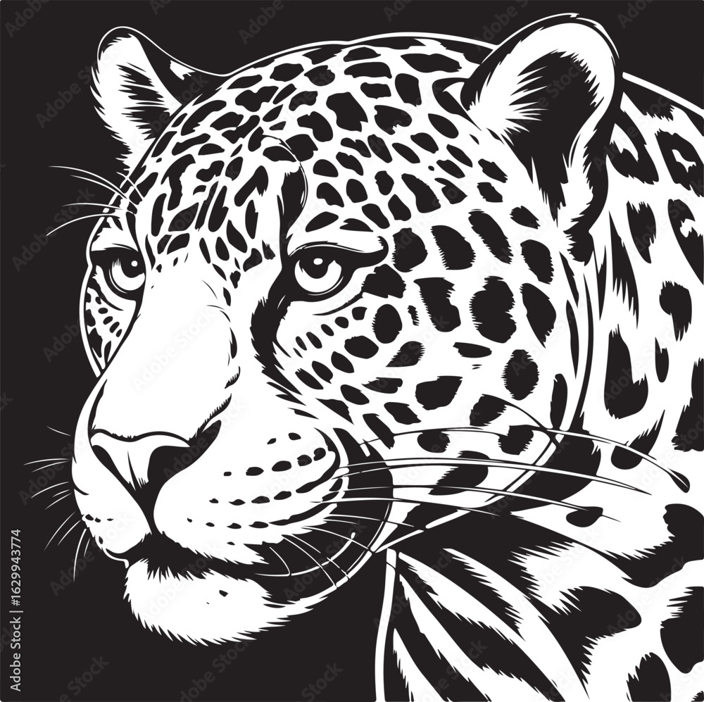 Obraz premium leopard head silhouette and leopard head vector with white background