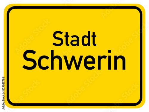 Illustration of a city entrance sign for the city of Schwerin