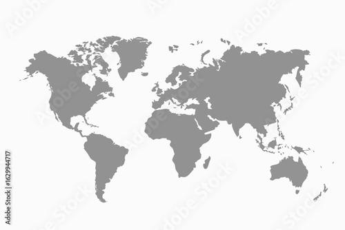 Global map representation of earth continents and oceans in gray