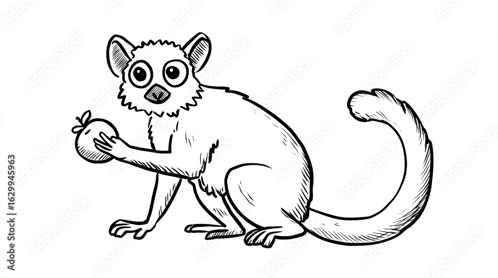 Obraz premium Cartoon lemur holding a fruit