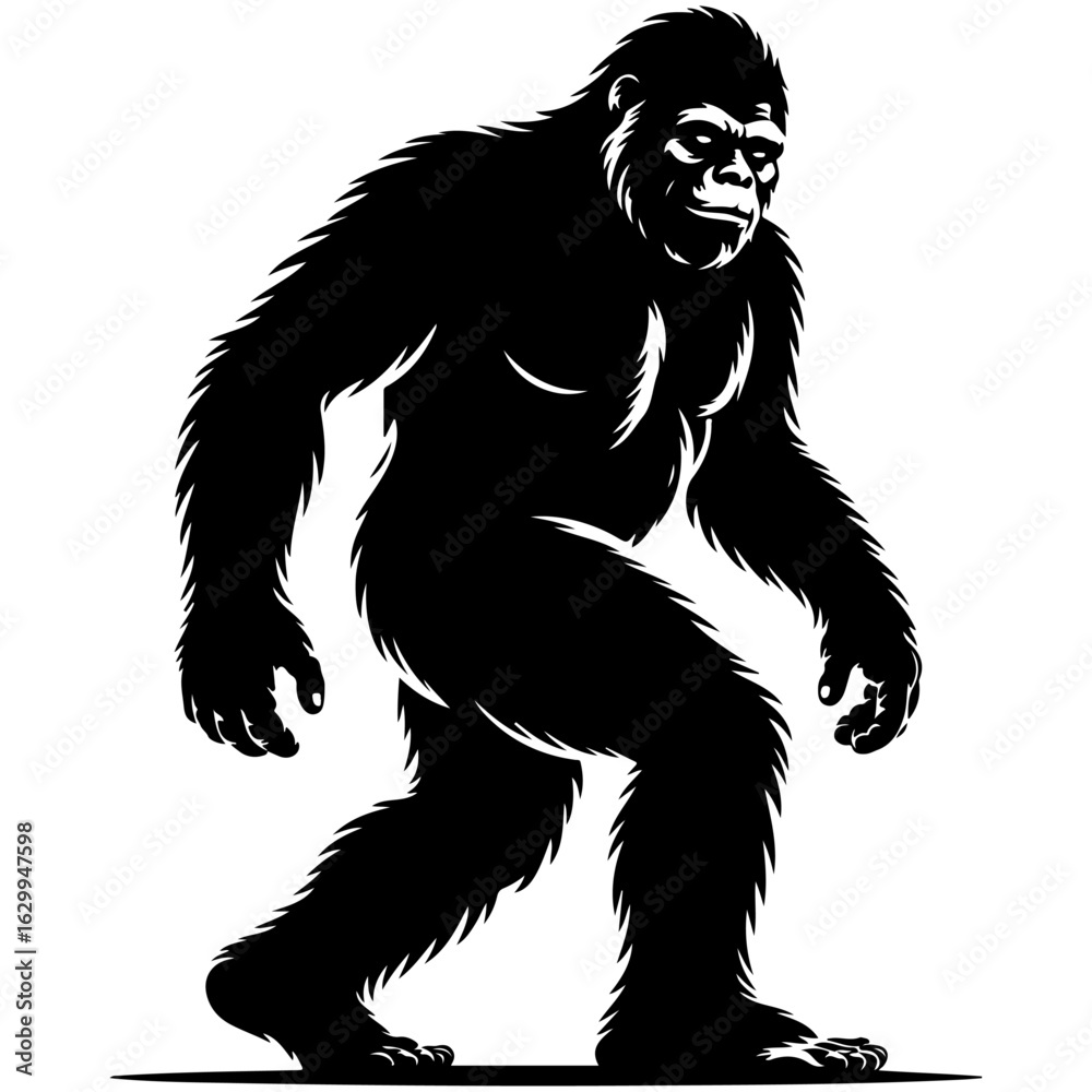 Fototapeta premium Free Vector Bigfoot silhouettes Vector and Flat design Bigfoot silhouette with white background