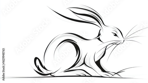 Abstract stylized rabbit, black and white