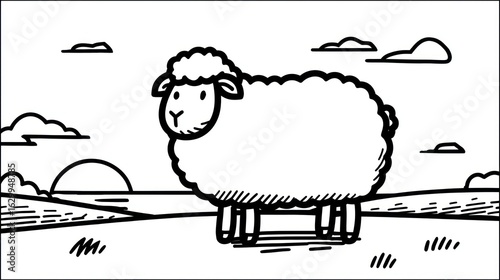 Simple black and white sheep coloring page