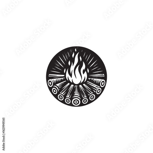 Bold black silhouette vector of a classic campfire circle. black silhouette of campfire