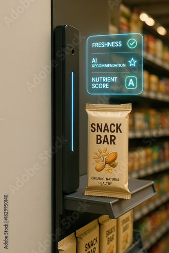 Snack Bar Display In Grocery Aisle With Augmented Reality Nutritional Information