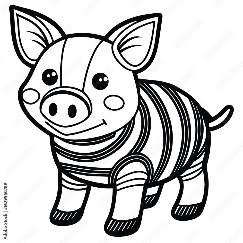 Fototapeta premium Cartoon pig with zebra stripes isolated on white background