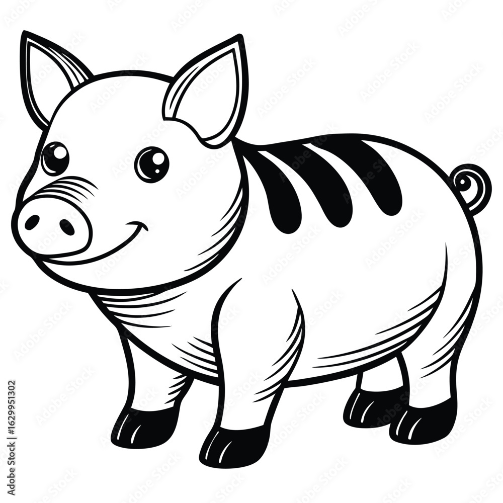 Fototapeta premium Cartoon pig with zebra stripes isolated on white background