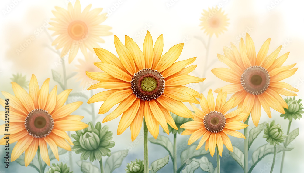 Obraz premium Yellow Flowers Watercolor Illustration of Summer Bloom