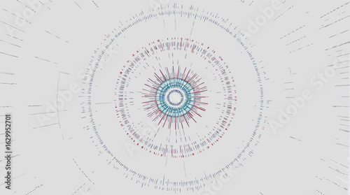 Abstract circular design with radial lines and dots for data visualization and digital concepts.