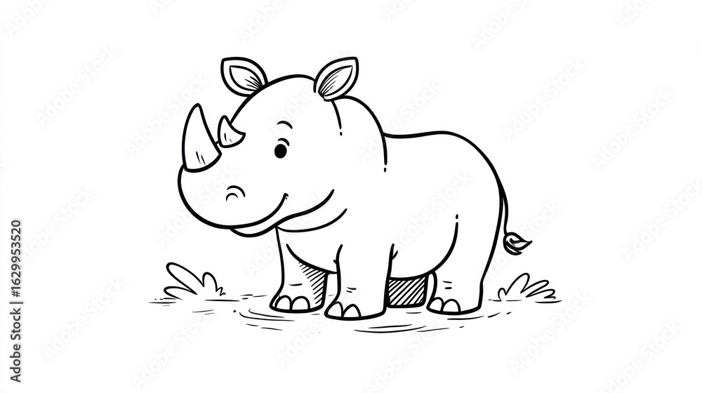 Fototapeta premium Cute cartoon rhinoceros (1)