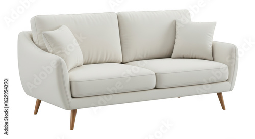 Modern white sofa furniture with pillows isolated on transparent background