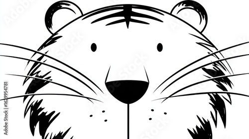 Cute black and white tiger head illustration