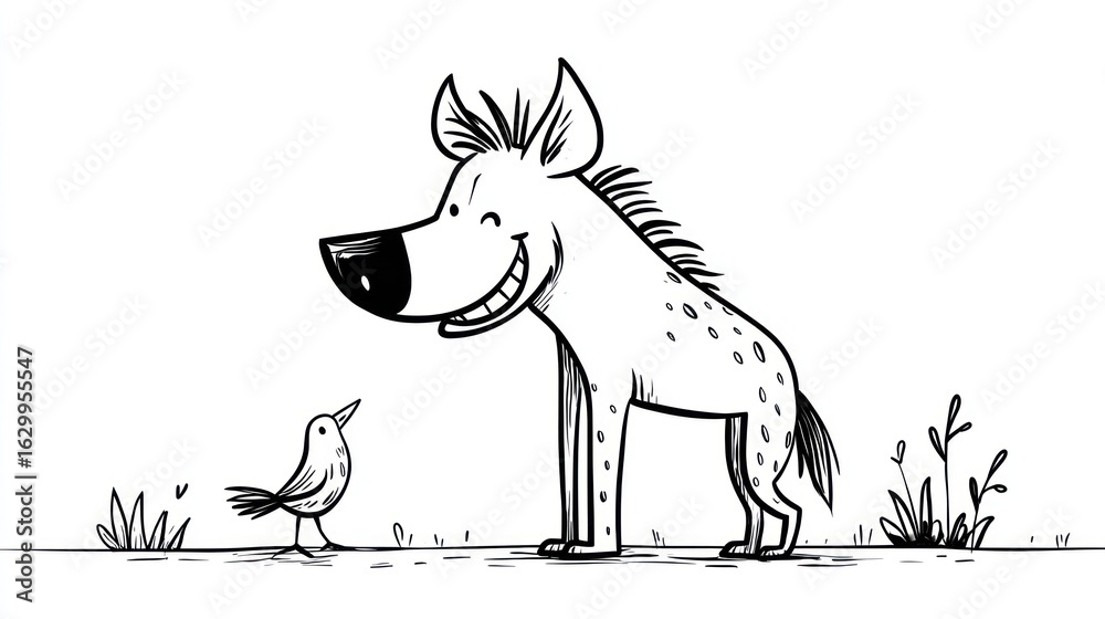 Fototapeta premium Cartoon hyena and bird
