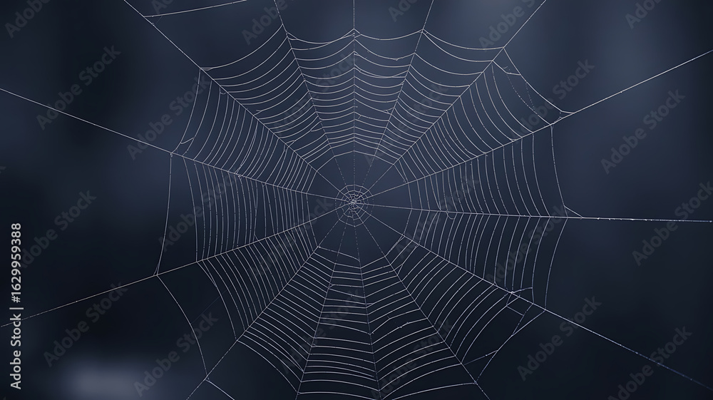 Naklejka premium Delicate spiderweb, intricate design against dark backdrop. 