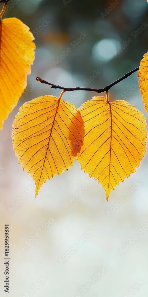 Obraz premium Autumnal Elegance A Captivating Display of Golden Leaves Dancing in the Gentle Breeze of Fall
