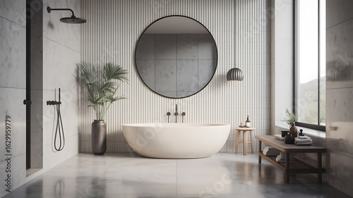 Modern bathroom with a minimalist design.
