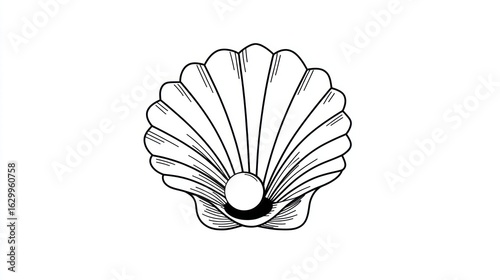 Simple black and white seashell illustration with pearl