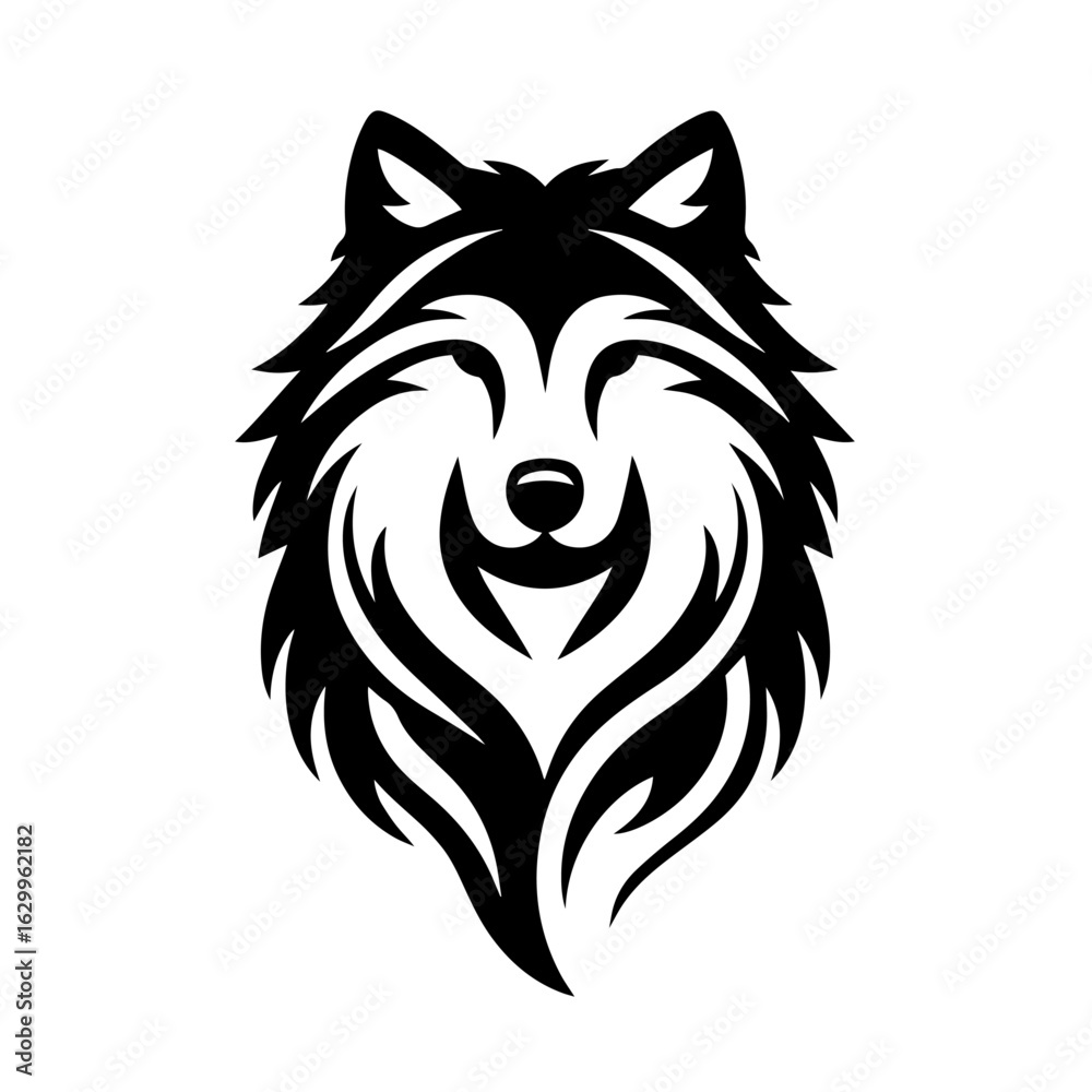 Fototapeta premium Clean black and white silhouette vector of a wolf on white background