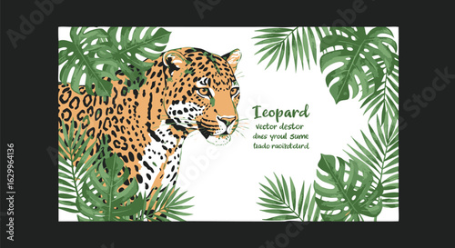 A vibrant illustration of a leopard amidst lush tropical foliage, showcasing its spotted coat.