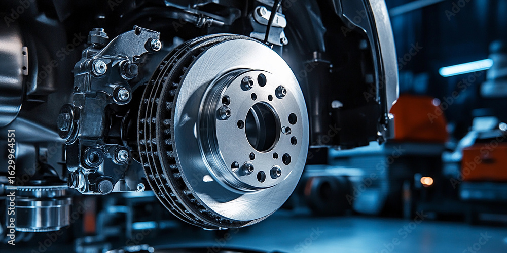 Fototapeta premium Detailed view of a sleek brake component on a vehicle Generative AI