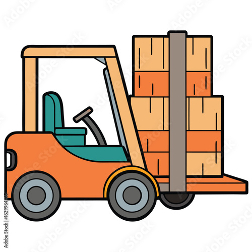 Cartoon Illustration of a Forklift Carrying Cardboard Boxes