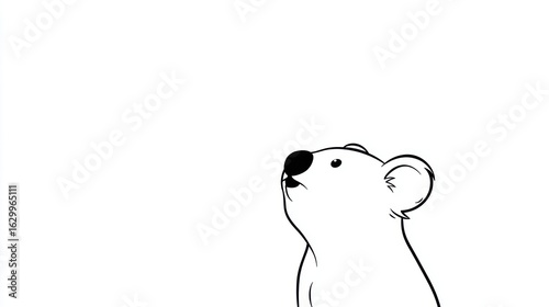 Simple black line drawing of a koala looking upwards