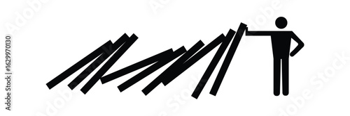falling dominoes on white background. domino effect sign. flat style