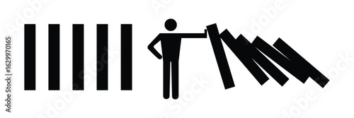 falling dominoes on white background. domino effect sign. flat style