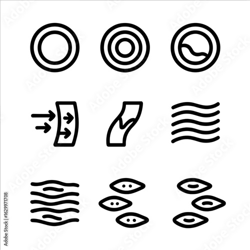 Artery Cross-Section Icons. Outline icon set of artery cross-section details: lumen, intima layer, media layer, adventitia layer,