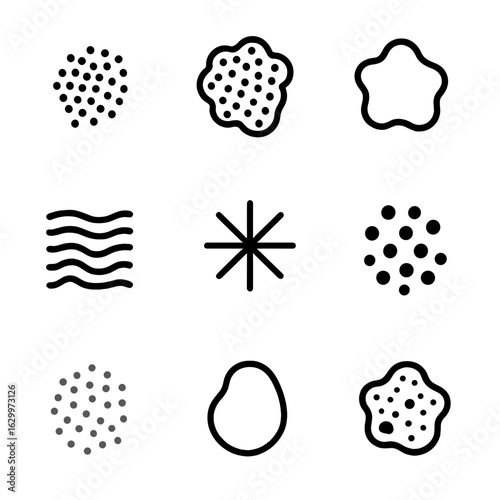 Birthmark Icon Set. Outline icon set of birthmark types by color: red, pink, brown, blue, purple, black, gray, skin-tone, mixed.