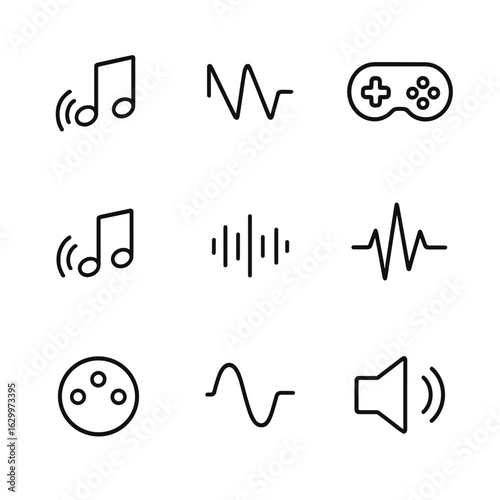 Blip Sound Icons. Outline icon set of blip music sounds: electronic beep, synth blip, video game sound, digital note, sound wave,