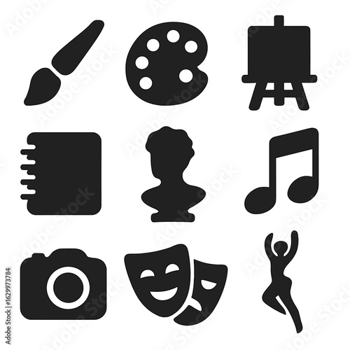 Artistic Expression Icons. Solid, filled icons set of artistic expression and creativity: paintbrush, palette