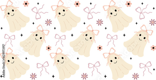 Coquette Halloween Ghost and Bow 16oz Libbey Glass Can Wrap. Spooky Season Sublimation Design.