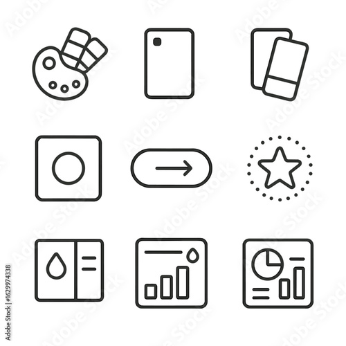 Branding Color Icons. Outline icon set of branding colors: logo palette, primary swatch, secondary swatch, accent color, neutral